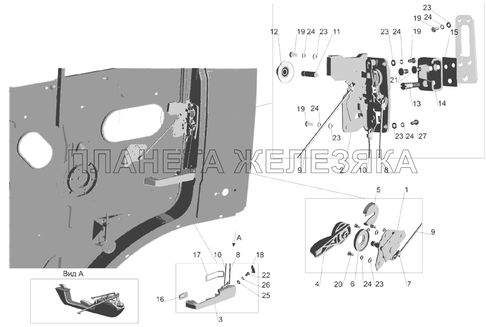 Установка наружной ручки и замка двери МАЗ-6303A3, 6303A5